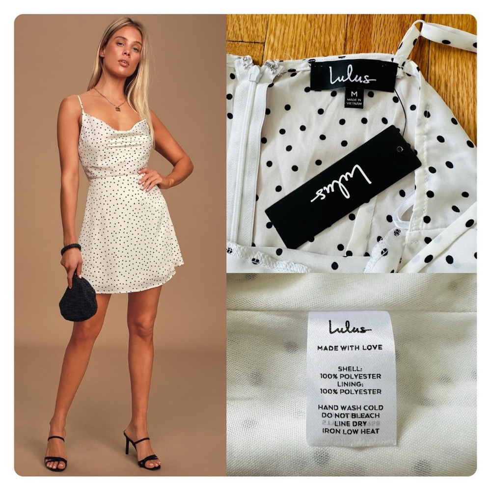 β
NWT Luluβs Spot in My Heart Polka Dot Satin Spring Wedding Guest Mini Dress β
- Picture 8 of 17
